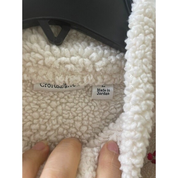 Croft & Barrow Vest Women L CREAM Fleece Embroidered Cardinals Front Zip HOLIDAY - Picture 4 of 5